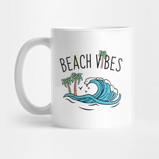 Beach Vibes Ocean Waves and Palm Trees Mug